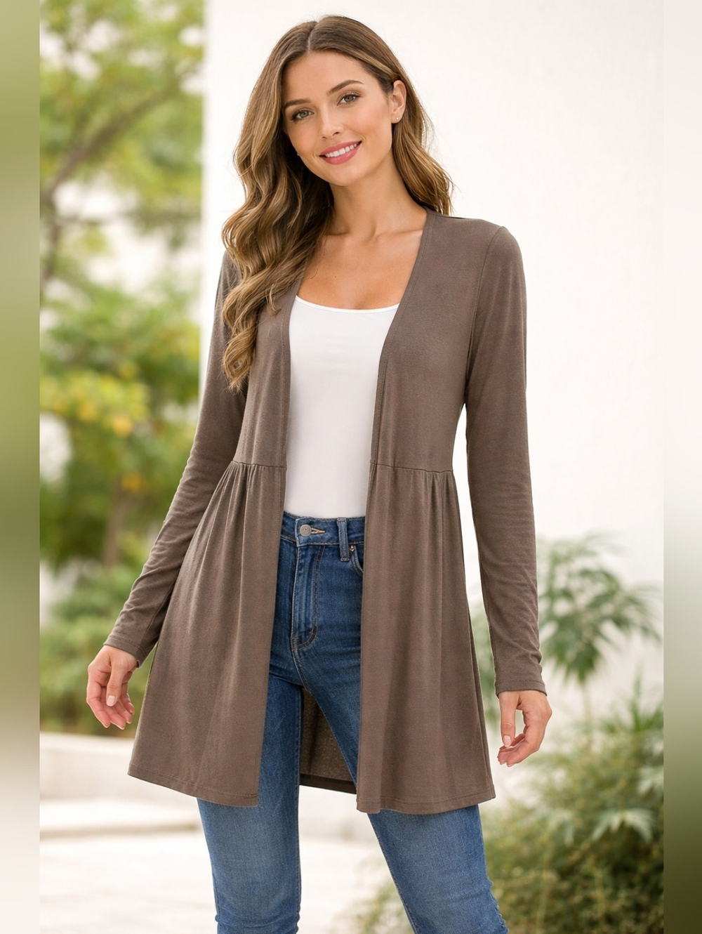 Daytrip Ribbed‎ Long Sleeve Open Front Cardigan with Contrast Panels